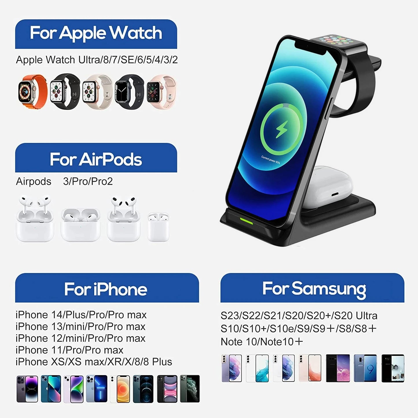 30W 3 in 1 Fast Wireless Charger Stand For iPhone 15 14 13 12 Pro max